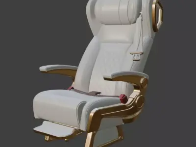 Luxury VIP Aircraft Seat White Leather Gold 3D Model 3D model