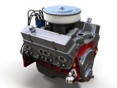 V8 muscle car engine Low-poly 3D model