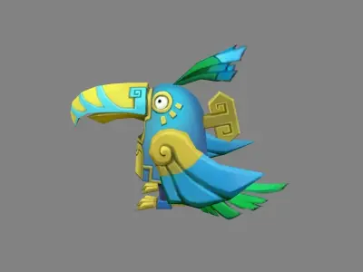 Cartoon organ bird - mechanical bird Low-poly 3D model