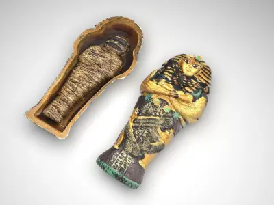 Opened and Closed Ancient Egyptian Tutankhamun Mummy Coffin 3D model