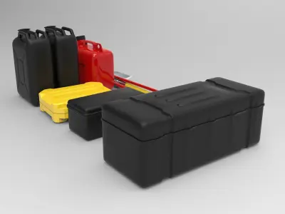 Off-Road Accessories Shovel Axe Jerry Cans Storage Boxes 3D model