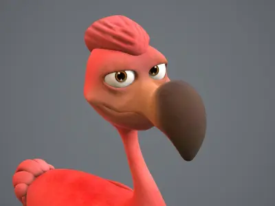 cartoon red bird Low-poly 3D model