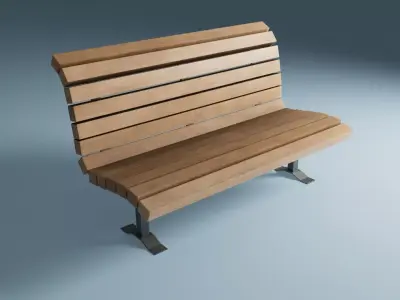 Wooden Street Park Bench 3D Model 02 3D model