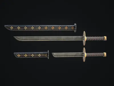 Katana three samurai swords Low-poly 3D model purchase