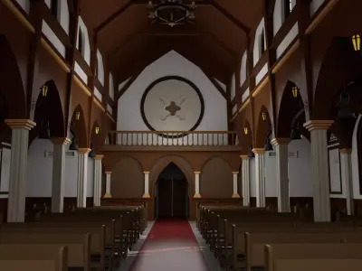 Realistic Church Cathedral Interior - Game Ready Low-poly 3D model
