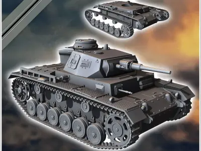 Panzer III Ausf J early - miniatures tabletop scenery 3D print model