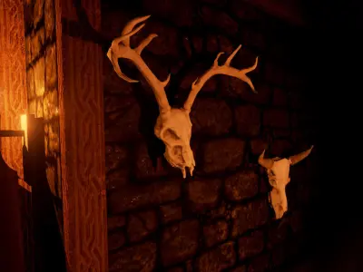 Decorative Skulls- Cow and Deer Low-poly 3D model