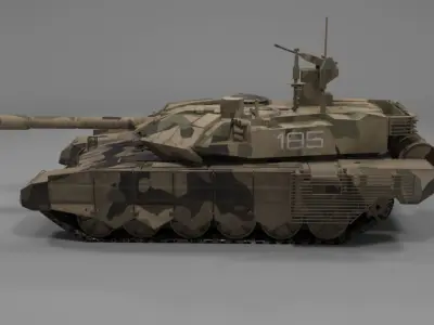 Battle-Worn Camouflaged T90MS Tank - Realistic 3D Model Low-poly 3D model