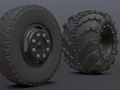Complete set of wheels for Zil-130 truck Free low-poly 3D model