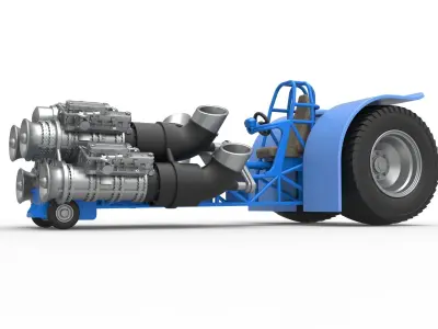 Pulling tractor with 4 jet engines Scale 1 to 25 3D print model