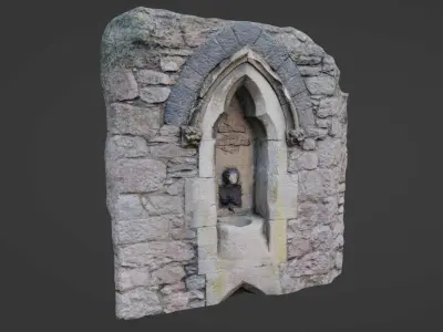 Stone Font Gothic Fountain Photo-Scan Low-poly 3D model