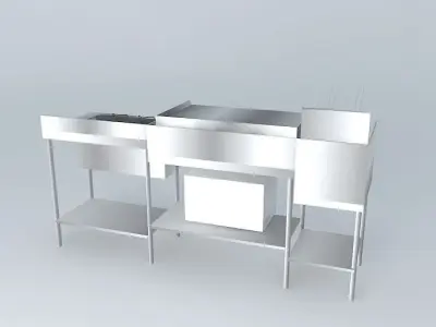 Ki240 stainless steel kitchen with two burners and sink Free 3D model