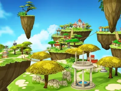 Floating Islands Low-poly 3D model