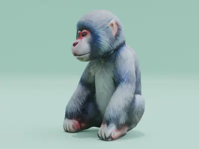 Monkey Japanese Snow Toy Low High Poly Low-poly 3D model