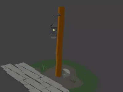 Stylized Cartoon Wooden Street Lamp 3D Model Game Ready LowPoly Low-poly 3D model