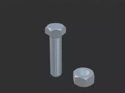 M12 bolt and nut Low-poly 3D model