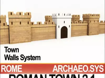 Roman Town Gate and Walls System A 2 1 Low Poly 3D model