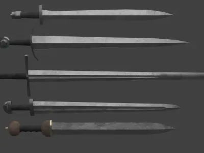 Set of Five One-Handed Swords Low-poly 3D model