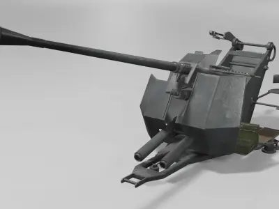 37 mm Flak 37 Anti Aircraft Gun Low-poly 3D model