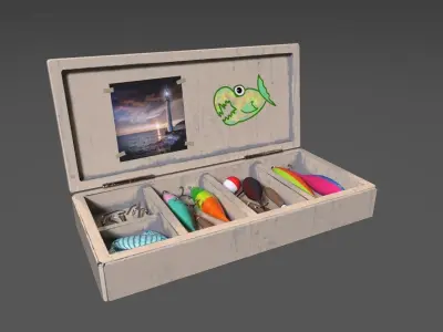 Low-poly handpainted fishermans box Low-poly 3D model