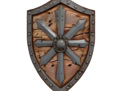 Damaged Wooden Shield with Iron Boss 3D model
