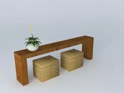 Sideboard with Puff Wicker Free 3D model