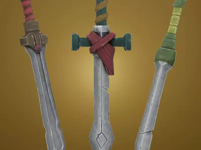 Stylized Handpainted Sword x 3 Free low-poly 3D model