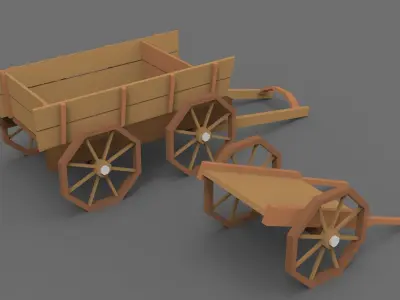 Low Poly Stylized Carts Lowpoly 3D model Low-poly 3D model