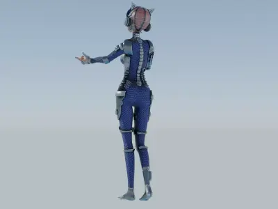 Cyberpunk Cat-Ear Robotic Girl Low-poly 3D model