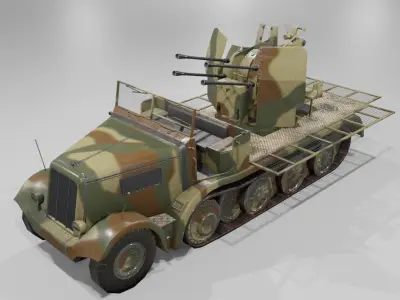   Sdkfz 7-1 Anti Aircraft Gun Low-poly 3D model