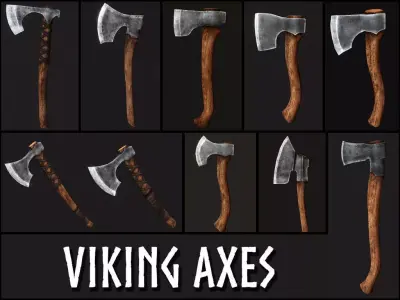 Viking Axes Collection Low-poly 3D model