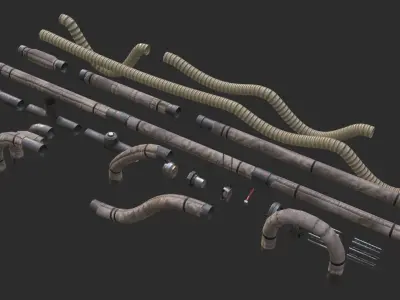 Modular Pipes - Old Jute Insulated Low-poly 3D model