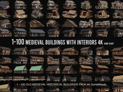 1 - 200 OLD MEDIEVAL HOUSES BUILDINGS PACK 4K GameReady 3D Model Collection