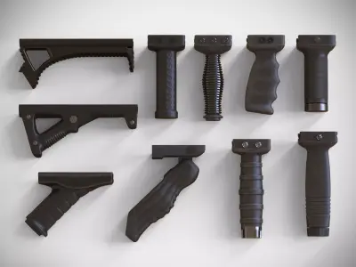 Foregrip Attachments Pack - Vertical - Angled - Folding - Bipod Low-poly 3D model