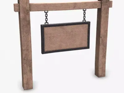 Old Medieval Sign Board Low-poly PBR Free low-poly 3D model
