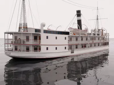 VINTAGE PASSENGER STEAMSHIP Low-poly 3D model