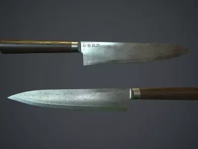Damascus Kitchen Knife PBR Game Ready Low-poly 3D model