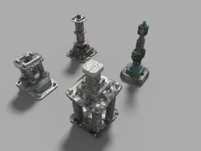 4 low poly temple pillars collection Low-poly 3D model