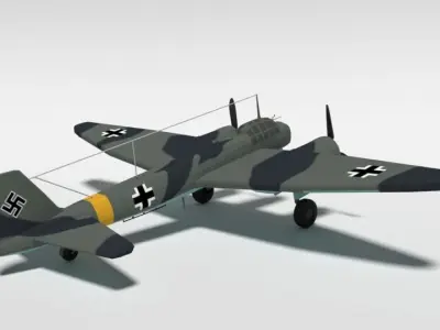 Low Poly Cartoon Junkers Ju 88 WWII Airplane Low-poly 3D model