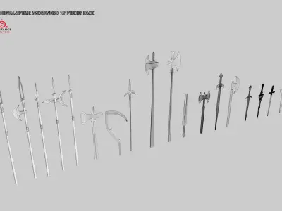  MEDIEVAL SPEAR AND SWORD 17 PIECES PACK Low-poly 3D model