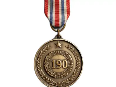 Vintage Military Commemorative Medal with Ribbon Low-poly 3D model