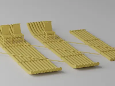 Cartoon Wooden Raft Boat Collection 3D model