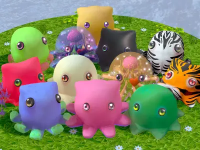 Cute Octopuss Collection - Animated Low-poly 3D model