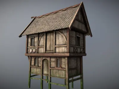Medieval lake village - House 16 Low-poly 3D model