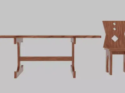 Chunky Medieval Dining Set Low-poly 3D model