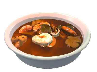 Seafood Soup Fried Octopus Ahi tuna Seafood Pasta Low-poly 3D model