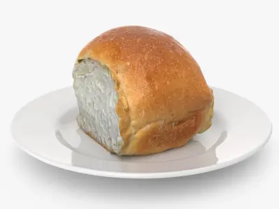 Soft Dinner Roll On Plate 3D model
