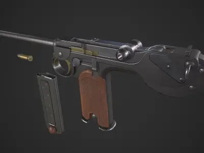 Borchardt C93 Pistol Low-poly 3D model