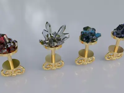 Earrings with quartz gems on the top 3D print model