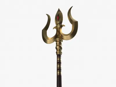 Trishul in gold Low-poly 3D model